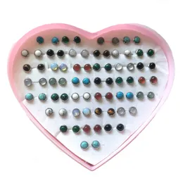 36 paia Mix Lotto Orecchini a bottone rotondi in acciaio inossidabile con pietra naturale da 6 mm