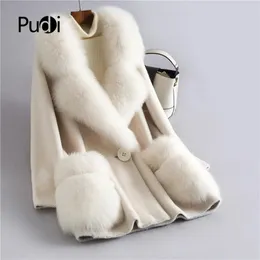 Jackets Pudi Women's Winter Real Wool Fur Coat with Fox Fur Collar New Warm Jacket Coat Lady Long Coats Jacket Over Size Parka H628