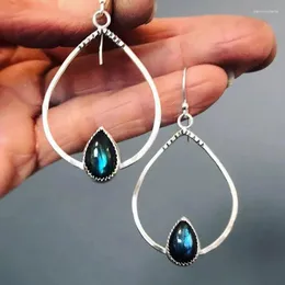 Dangle Earrings Vintage Water Drop For Women Luxury Resin Stone Hollow Out Geometric Metal Bohemian Long Earring Jewelry