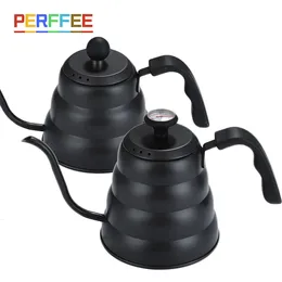 1L 1.2L Black Drip Kettle Thermometer Pour Over Coffee Pot Swan Long Neck Stainless Steel Thin Mouth Gooseneck Cloud 231225