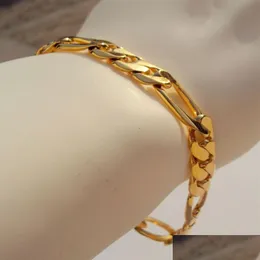 Cuff Mens Deluxe 22 K 23 24 Thai Baht Yellow Solid Gold Authing Finish Bracelet Figaro 10mm Jewelry N 03212Dドロップ配信ブレスレットOTU9S
