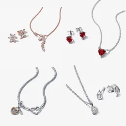 designer necklaces for women rose gold pendant high quality collarbone chain DIY fit Pandoras ME red Love Necklace earrings Set engagement jewelry gift