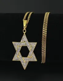 Hänghalsband religiösa menorah och stjärna av David Jewish Halsband Rostfritt stål 3 5mcuban kedja hiphop bling juvelery för M1814226