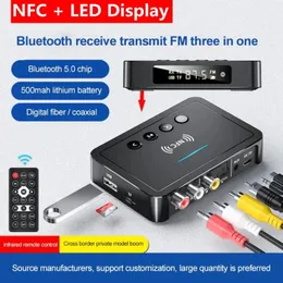 커넥터 Bluetooth 5.0 수신기 송신기 FM Aux 3.5mm 잭 RCA 광학 스테레오 무선 NFC 오디오 어댑터 자동차 TV PC 헤드폰 용 마이크