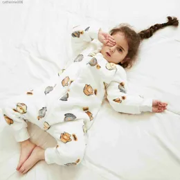 Sovsäckar kigurumi flanell barn baby sovsäck säck varma vinterkläder småbarn soversack pyjamas för flickor pojkar barn 1-6 år l231225
