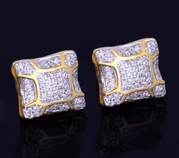 새로운 골드 스타 힙합 보석 11mm Square Crackle Stud Earring for 남자 여자 039S 얼음 아웃 CZ 스톤 록 스트리트 3 색 1431942