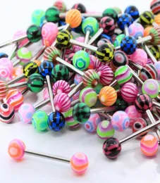 New Fashion 20pcslot Women DIY Colorful Stainless Steel Ball Barbell Tongue Rings Bars Piercing Jewelry Cosmetic Multicolor8022724