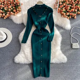 Yuoomuoo Chic moda seksowna pakiet biodra dzianina sukienka zimowa kobiety szczupły elastyczne bodycon długie sukienka uliczna lady impreza vestido 231225