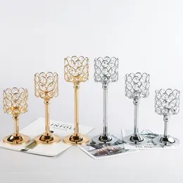 Castiçais de cristal dourados 3 peças de conjunto de peças centrais de mesa decoração para festa de aniversário de casamento feriado, decoração de casa porta velas votivas tealight