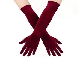 Mittes Kobiety Złote Velvet Long Section Autumn Zima ciepła czarna wieczorna sukienka Etykieta Rękawiczki retro w stylu Bankiet Akcesoria C7306083