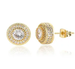 Unisex Stunning Round Cut Cubic Zircon Stud Earrings 1CM Diameter HipHop Brass Drop shiping Jewellery for ManWomen1383593