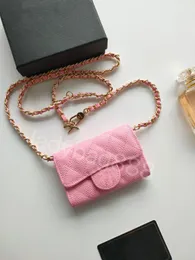 2023New Luxury Brand CC Change Bag Chain Cardholderクラシックウォレットカードクリップキャビアカウヒド羊ベルトボックス