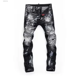 Designer Spring and Autumn Personalized Street Wash Inkjet Tight Nightclub Fashion Broken Hole D2 Jeans Men's Pants