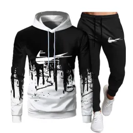 Mode Men Geometric Alphabet Mönster Tracksuit Långärmad hoodie Pants Trackpants Street Casual Sports Style Running Basketball Men and Women