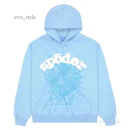 Hoodies dos homens Swe 2023 Céu Azul Sp5der 555555 Hoodie Homens Mulheres Alta Qualidade Anjo Número Puff Pastry Impressão Gráfico Spider Web 127