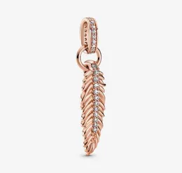 100 925 Sterling Silver Farkling Feather Dangle Charms تناسب سوار السحر الأوروبي الأصلي للأزياء