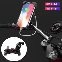 Delar Motorcykel mobiltelefonmontering Holder Justerbar 2A USB -laddare Mobiltelefoner Bracket TreelBar Bicycle Universal Accessories