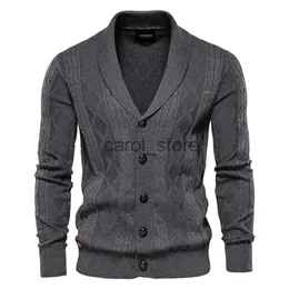 Suéteres masculinos Aiopeseson algodão Argyle Cardigan Men Casual Basual Basso Sólido Business Cardigans Novo Sweater de Moda de Inverno J231225