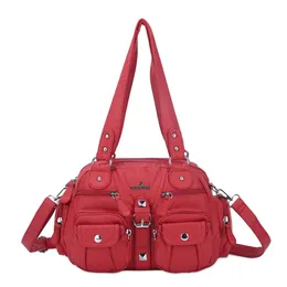 Bolsas Angel Kiss Band Band Saling PU Leather Women Bolsa Saco de ombro de Lady Compatom Com dois compartimentos e muitos bolsos