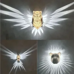 Nordic Lion Vulture Owl Huvudväggmonterad konstskulptur med 3D LED -hartsdjur Lyxhem DIY Dekoration 231225