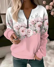 Hoodies femininos moda floral hoodies flor pintura moletom zip up hoodie oversized sudaderas harajuku casacos elegante 231225