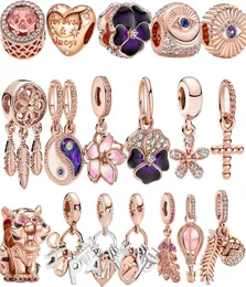 Nytt populärt 925 Sterling Silver Rose Gold Transparent Charm Cherry Blossom Pendant för armband DIY Women's Jewelry Gift6636404
