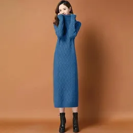 Turtleneck Thicken Warm Knitted Dress Loose Long Straight Dresses Bottoming Sweater Robe Fall Winter Knitwear Vestidos Mujer 231225