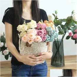 Decorative Flowers Wreaths 1 Pcs Lifelike Home Decor Garden For Party Bouquet Silk Rose Festival Artificial Flower Drop Delivery Festi Otq4B