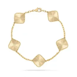 مصمم أساور فان كلوفر سوار أربع أوراق البرسيم 18K الذهب الذهب بانجل قلادة متألقة الكريستال الماس للنساء الفتاة المجوهر