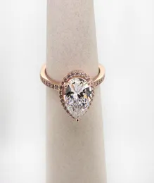 Al por mayor-Clásico para el anillo de lágrima brillante Plata de ley 925 Chapado en oro rosa Conjunto CZ Diamond Lady Anillo de alta calidad con original B8245081