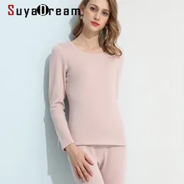 Suyadream Women Fleece Warm Long Johns 100%Silk naturale Solido inverno inverno inverno Nude Nude bianche da nudo 231225