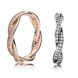 925 prata esterlina torção do destino conjunto de anel empilhável caixa original para mulheres casamento cz diamante 18k anel de ouro rosa