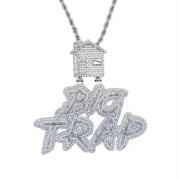 ICED Out Letter Big Trap mit Hausanhänger Pave Full Cubic Zircon Fit Cuban Chain Hip Hop Halskette Schmuck Whole2673