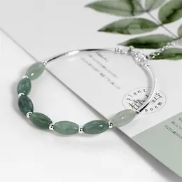 Ruifan 925 Sterling Silver Bracelets Ladies Natural Green Jade Oval Waterdrop Lucky Bead Charms Women's Bracelet Jewelry YBR0289K