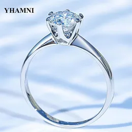 Yhamni med certifikat Luxury Solitaire 1 0ct Diamond Wedding Ring Original Pure 18K White Gold Moissanite Rings for Women KR018273O