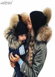 Mioim Winter Mombaby Hats Faux Fur Ball Cap Bayboy Boy Girls Warm Double Fur Pom Pom Pom Hat Beanie Women Newbron Knit Skullies 24946514