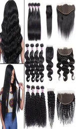 Brazilian Virgin Hair Straight Body Water Deep Wave Bundles with Closure Unprocessed Kinky Curly Human Hair Bundles with Lac279l6290682