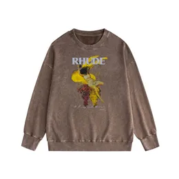 Vintage Rhude Graphic Pullover Sweatshirt Sweater Uzun Kollu Sokak Sıradan Pamuk Siyah Hip Hop Jumper Sıradan Ceket S-XXL