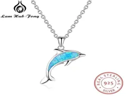 925 Sterling Silver Neckor Pendants Söt delfinform Blue Opal Necklace 925 Jewelry Gift for Women Lam Hub Fong 210929271H9635399