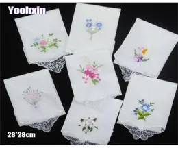 3 pçs de luxo algodão feminino lenços bordados rendas flor hanky floral cor aleatória pano senhoras lenço tecidos t2006183024219