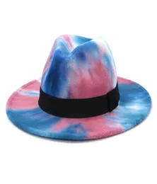 Mode nya män kvinnor bundna filt jazz fedora hatt med svart band band breda brim fascinator multicolor panama party formell hat3886589