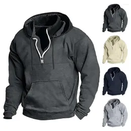 Men's Hoodies Men Hoodie Zipper Decor Drawstring Retro Soft Warm Long Sleeve Hooded Sweatshirt Big Patch Pocket Pullover Top