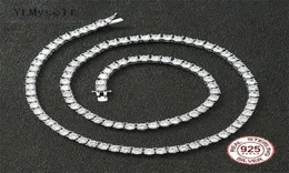 100 Real 925 Sterling Silver 4145515661CM Tennis Necklace 34mm Zircon Chain Unisex Choker Fine Jewelry 2202099484161