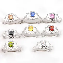 LuckyShine Nyaste kvinnors mix färg Bridal Gift Crystal Rings 925 Silverfärgad zirkon Elegant blommor Bröllopsringar JE265G