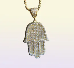 Haute qualité hip hop bling boîte chaîne 24 femmes hommes couple or argent couleur glacé Hamsa main pendentif collier avec cz261A4319365