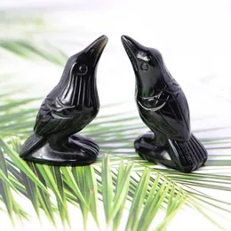 2 "Crow Staute Ossidiana nera naturale Animali Figurine Cristalli curativi Decorazioni per la casa Pietre preziose Intagliati Uccelli Ornamenti artigianali Regalo 231225