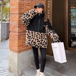 Giacche per orsacchiotto femmina donna leopardo stampare giacche in pile in finta agnello di agnello femmina inverno patchwork orsacchiotto black winter women giacca da donna