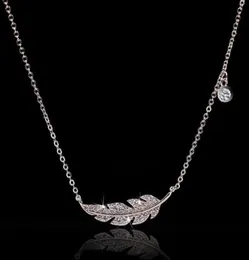 INS TOP Sell Feather Pendant Simple Fashion Jewelry 925 Sterling Silver Pave White Sapphire CZ Diamond Gemstones 파티 여성 Weddi7935748