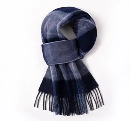 Scarves 100 Wool Scarf for Men Winter Warm Neck Classic Business Designer Shawls Luxury Striped Plaid Blue Foulard Hommes 2211197596783