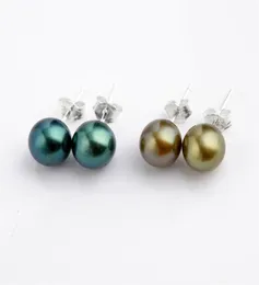 Simple Studs Earring 925 Round Freshwater Peacock Green 78mm Pearls Sterling Silver Women Jewelry 10 Pairs5528570